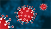 Coronavirus in rot, blauer Hintergrund